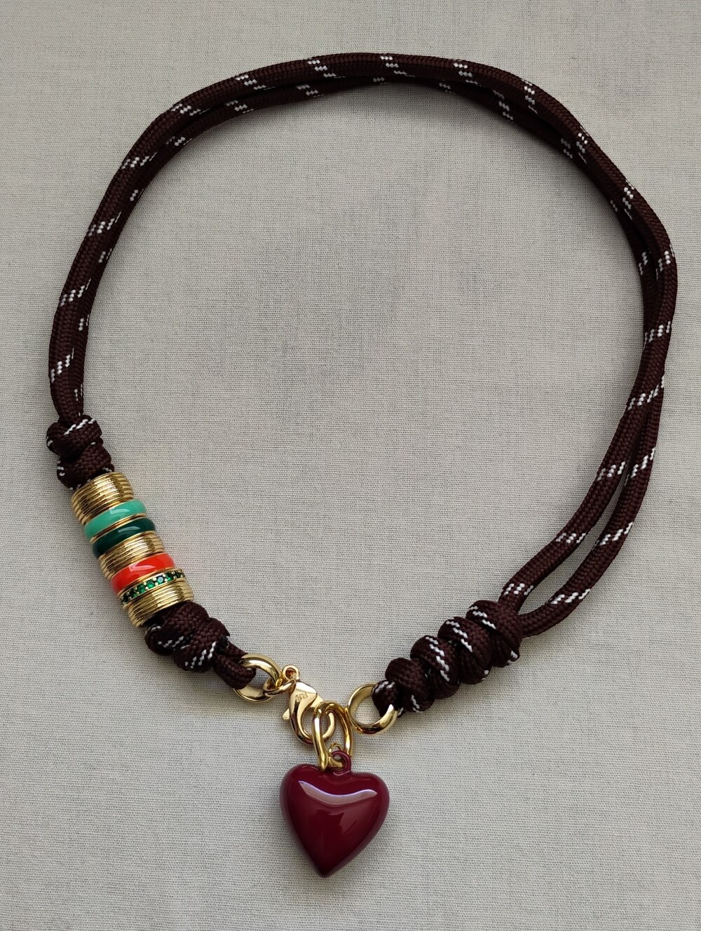 Roxanne Assoulin The Super Size Happy Cord Necklace with bugundy charm